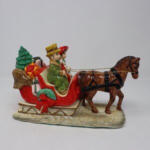 Vintage Ceramic Holiday Horse And Sleigh Made In Japan Parma By AII